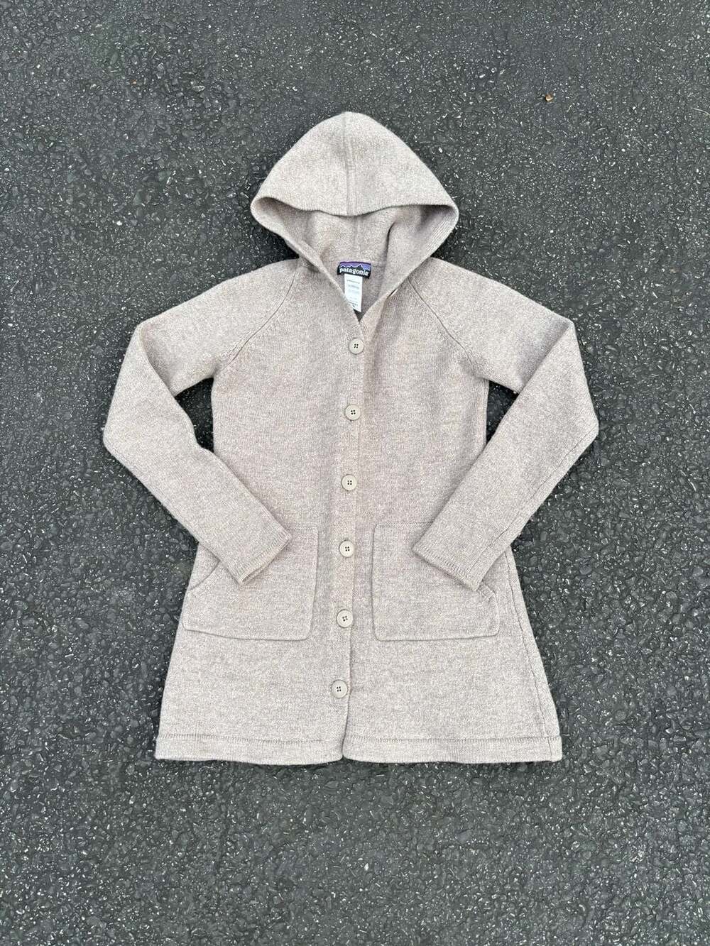 Patagonia Merino Hooded Cardigan Size M Beige Wool Sweater